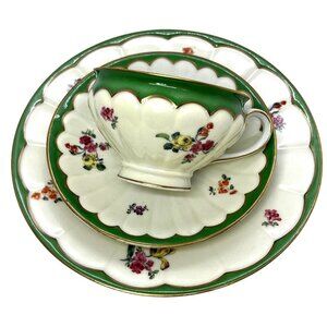 Schumann-Bavaria Teacup Saucer & Salad Plate Trio RARE Green Gold & Floral
